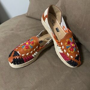 NEW! Corona Brown Embroidered Flats with Pink and Black Accents